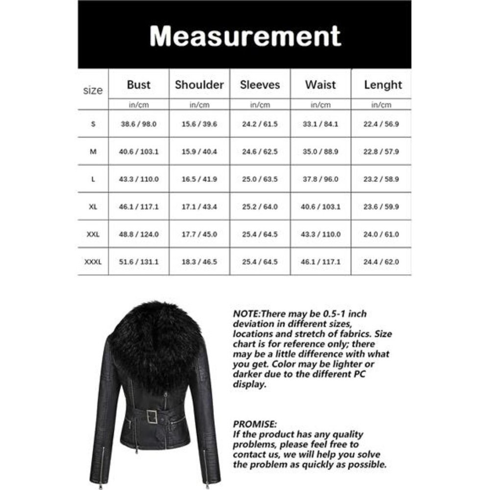 Black Faux Fur Leather Belted Motorcycle Bomber Jacket Sherpa Winter Biker Coat‎ - Picture 10 of 10